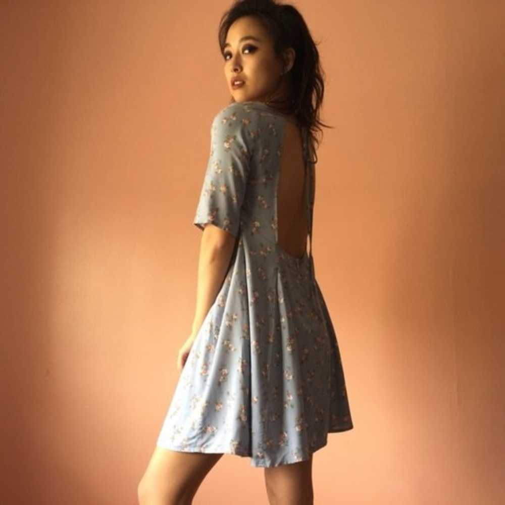 CHRISTY DAWN Ophelia Blue Floral Open Back Mini Dress XS